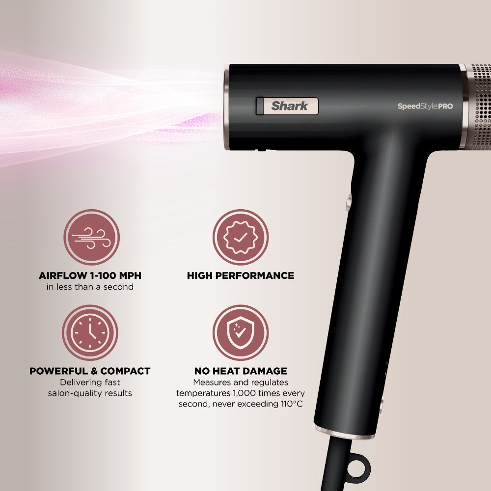 Shark Beauty SpeedStyle Pro 3-In-1 High-Velocity Hair Dryer for Straight &amp; Wavy Hair Black