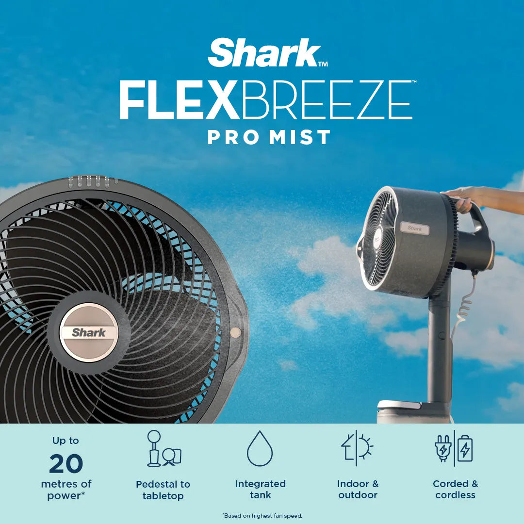 Shark FlexBreeze Pro Mist Indoor Outdoor Pedestal &amp; Table Fan With Water Tank